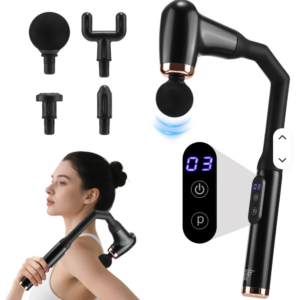 Full Body Deep Tissue Massage Gun Extended Handle U-Shaped Back Waist Neck Shoulder Fascia Gun Relaxation 3 Modes 6 Strength